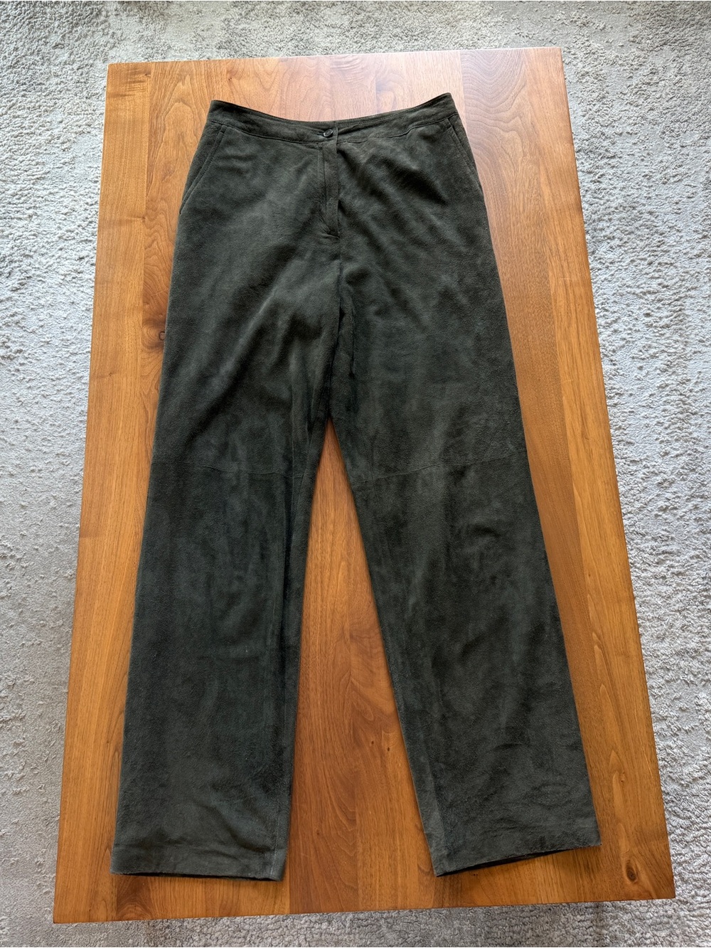 Talbots Genuine Leather Soft Suede Pants Size 6 Olive Green Straight Leg